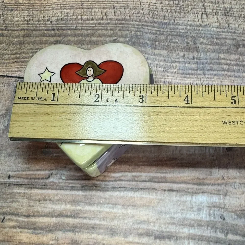 Russ Berrie Angel Painted Heart Shaped Ceramic‎ Trinket Jewelry Box Harmony